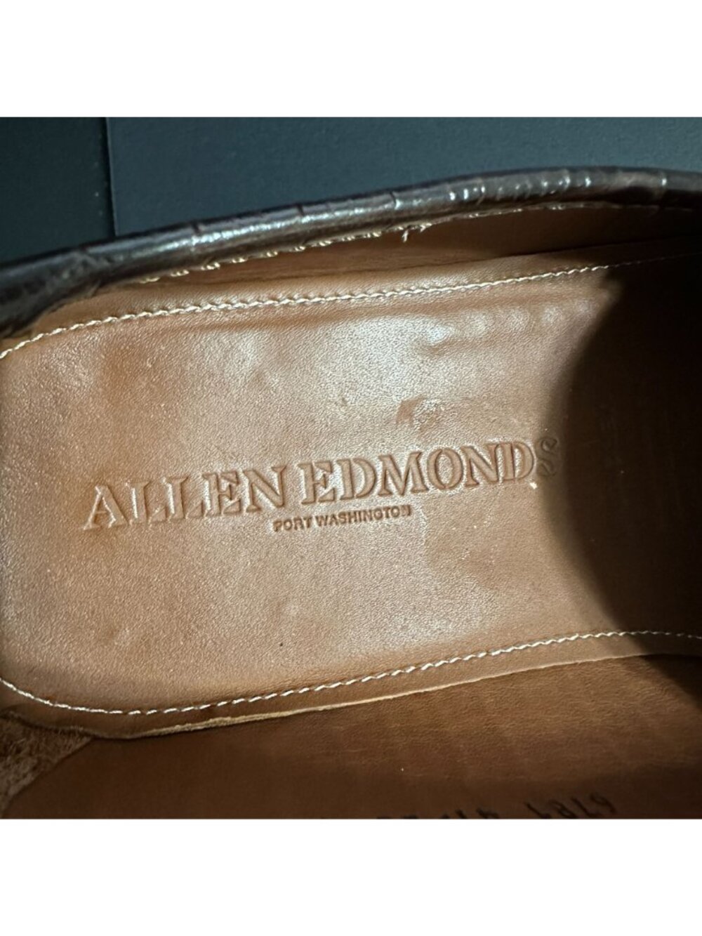 ALLEN EDMONDS Verona II Italian Loafer Crocodile Embossed Leather Brown Size 13D - Picture 13 of 15
